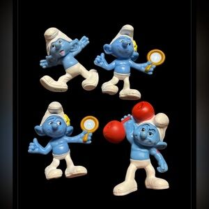 SMURFS 2013 McDonald's 3" Peyo Figures, Lot Of 4 Including Vanity, Preowned